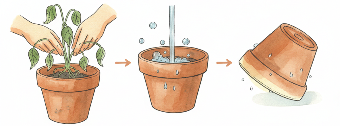 Illustration : nettoyage du pot en fin de culture